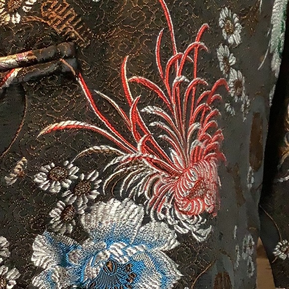 Vintage UNITS Petite M Brown Silk Blend Floral Asian Style Top Jacket Sz M - Picture 8 of 11